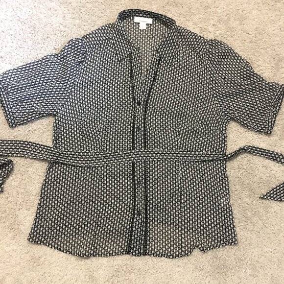 Semi Sheer Belted Modern Button Down Dress Shirt - Picture 11 of 16